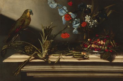 Natura morta con carciofi e un pappagallo da Italian 17th Century