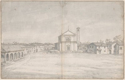 Centro città con una chiesa da Italian 18th Century