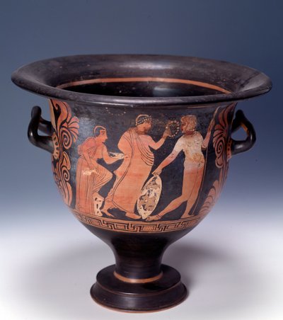 Cratere da Cuma che rappresenta una scena di offerta (terracotta, 320-310 a.C.) da Italian Peninsula