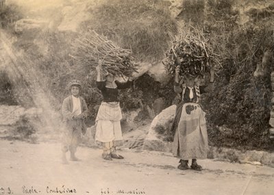 Contadini che trasportano fasci di legna sulla testa, Paola, Calabria, fotografia di Leopoldo Menarini, 1910 ca. da Italian Photographer
