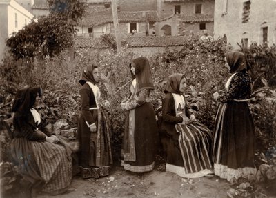 Gruppo di donne con costumi tradizionali in giardino, Sardegna, Italia da Italian Photographer