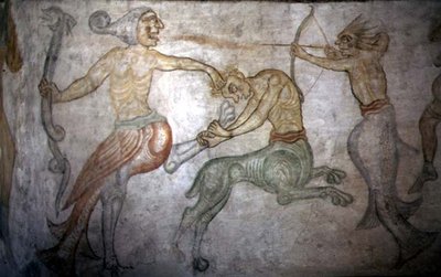 Una battaglia tra satiri e altre creature mitologiche da Italian School