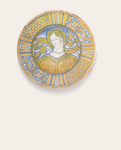 Un piatto Deruta Bella Donna a lustro dorato, c.1500-30 da Italian School