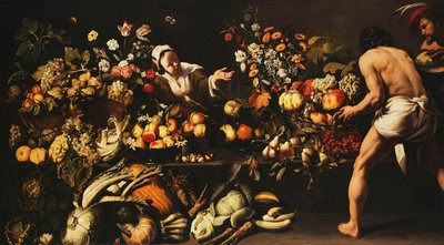 Una dispensa piena di verdure, fiori e frutta da Italian School