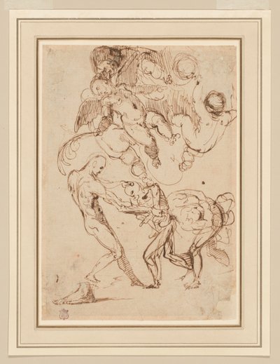Studio di Figure Maschili Legate e Maltrattate, e Vari Putti, Uno con una Fronda di Palma da Italian School