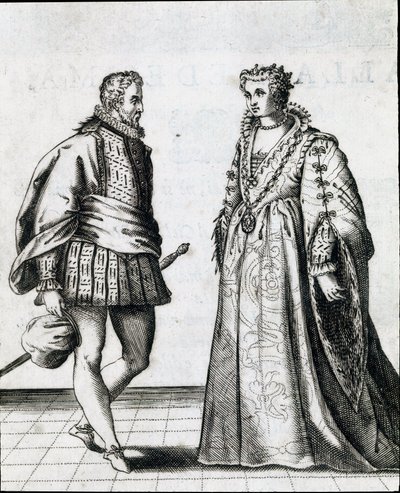 Una coppia di nobili italiani. Incisione da Il ballarino di Fabritio Caroso (1527/1535-1605/1620) 1581. Civico Museo Biblioteca Musicale, Bologna da Italian School