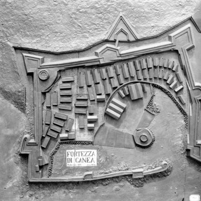 Una mappa in rilievo della Fortezza di Canea, Creta nel 1608 da Italian School