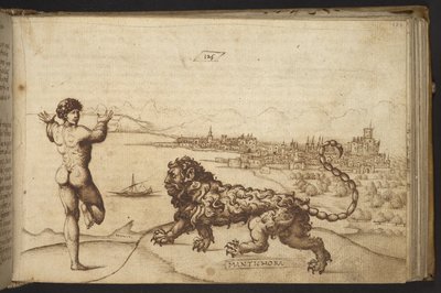 Add. 82955, f.124 Figura umana e una creatura (