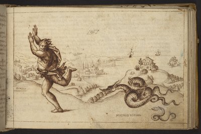 Figura umana inseguita da serpenti, da Historia Animalium da Italian School