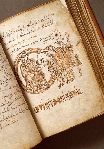 Adorazione dei Magi. Manoscritto della scuola bolognese. (Ms.123-Foglio 40 r) 11° secolo. Roma, Biblioteca Angelica da Italian School