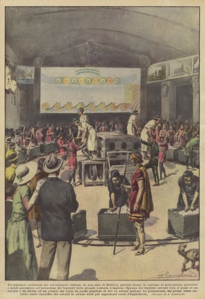 Una cerimonia originale per una lotteria originale (litografia a colori) da Italian School