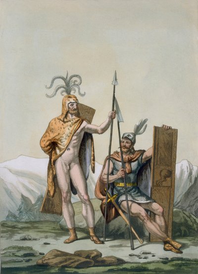 Antichi guerrieri celtici vestiti per la battaglia, c.1800-18 da Italian School