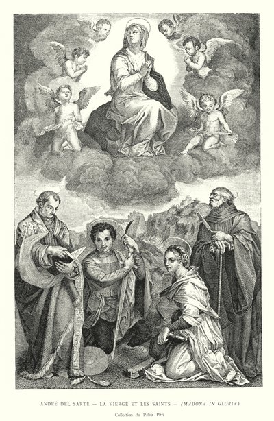 Andrea del Sarto, La Vergine e i Santi, Madonna in Gloria, Collezione del Palazzo Pitti (incisione) da Italian School