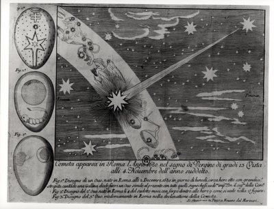 Diagramma astrologico della cometa apparsa a Roma durante la Vergine e rimasta visibile fino a novembre 1680 da Italian School