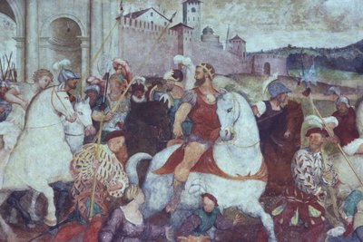 Scena di battaglia fuori dalle mura della città, c.1460 da Italian School