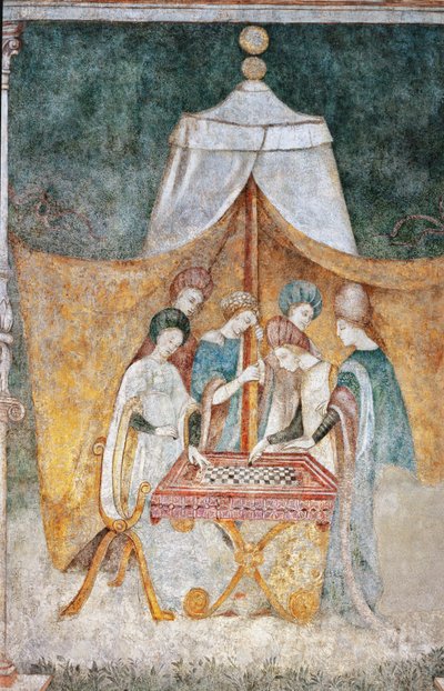 Bicocca degli Arcimboldi: affresco del XV secolo, dettaglio del gioco della dama (affresco) da Italian School