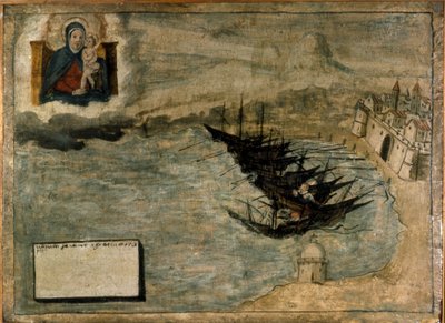 Barche che potrebbero fallire sulla riva. Ex voto del XVII secolo della Chiesa della Madonna dell