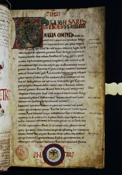 CESARE Gaio Giulio: Una pagina di "Commentarii de Bello Gallico" da Italian School