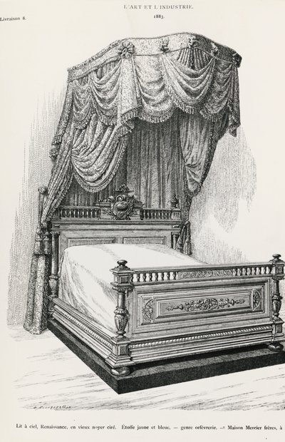 Letto a baldacchino, di Mercier Freres, Parigi, illustrazione da L