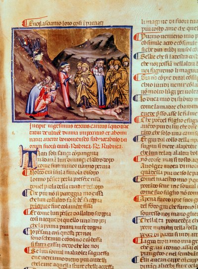 Canto XXIII Dante e Virgilio nel Cerchio degli Ipocriti, con Caifa crocifisso a terra, dalla Divina Commedia (Inferno), c.1313 da Italian School