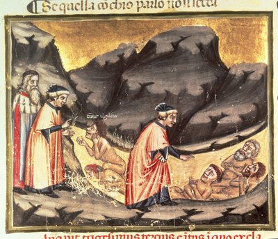 Canto XXXIII Dante e Virgilio incontrano Ugolino nel Cerchio dei Traditori, dalla Divina Commedia (Inferno), c.1313 da Italian School