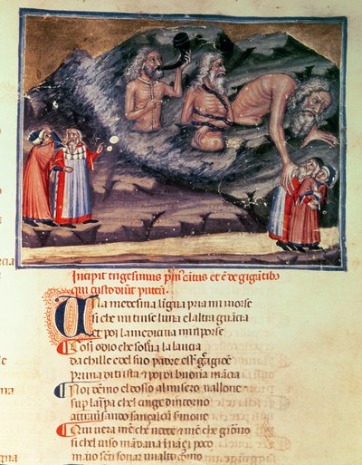 Canto XXXI Dante e Virgilio e i tre Giganti nel Cerchio Perduto, dalla Divina Commedia (Inferno), c.1313 da Italian School