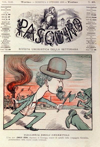 Ritratto caricaturale di Enrico Ferri (1856-1929) criminologo e politico italiano, attivista nel Partito Socialista Italiano. Caricatura in 