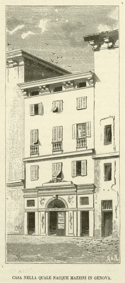 Casa nella quale nacque Mazzini a Genova (incisione) da Italian School