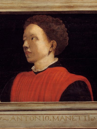 Cassone con 5 ritratti del Maestro del Rinascimento Fiorentino (dettaglio) con il ritratto di Manetti Rutilio di Lorenzo (1571-1639). Scuola italiana del XVI secolo. L