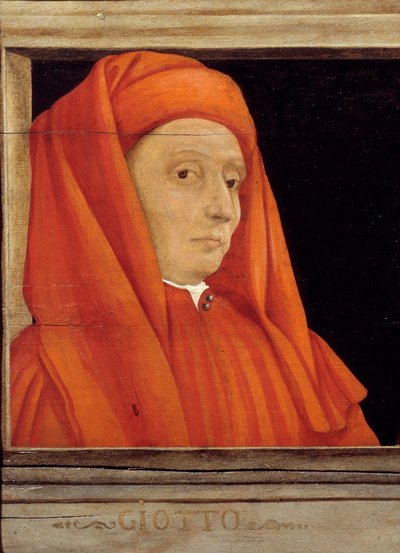 Cassone con 5 ritratti del Maestro del Rinascimento fiorentino, dettaglio con il ritratto di Bondone Ambrogio detto Giotto di Bondone da Italian School