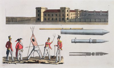 Caserme di Chatham, una punizione militare chiamata il Triangolo e razzi Congreve, tavola 17 da La storia delle nazioni da Italian School