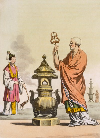 Costumi religiosi taoisti cinesi: Un bonzo in abiti cerimoniali, inciso da Fumagalli e Bramatti, c.1820-30 da Italian School