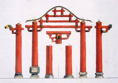 Caratteristiche architettoniche in legno cinesi, c.1820-30 da Italian School