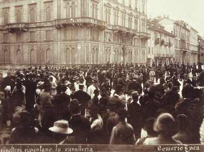 I cittadini sfidano la cavalleria del generale Bava Beccaris, durante i disordini di Milano, 6-9 maggio 1898 da Italian School