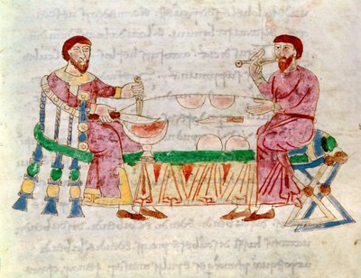 Codice 132 Libro 22 Cap.1 Il pasto, da De Universo di Rabanus Maurus (c.780-856) 1023 da Italian School