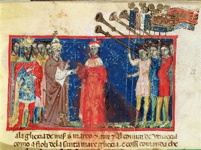 Codex Correr I 383 Doge Sebastiani Ziani riceve una petizione da Papa Alessandro III (1159-81) e dall
