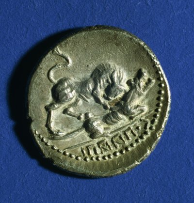 Moneta delle Tribù Italiche che mostra un toro che attacca la lupa romana, 89-90 a.C. da Italian School