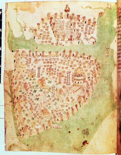 Cotton Vespasian A. XIII, f.36v: Mappa di Costantinopoli, c.1450 da Italian School