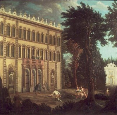 Casa di campagna con figure eleganti (una di una coppia) da Italian School