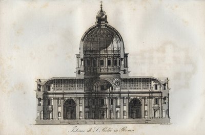 Sezione trasversale della Basilica di San Pietro a Roma - incisione da "Usi e Costumi di Tutti i Popoli dell