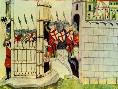 Crociati, miniatura dalle Cronache di Giovanni Villani, XIV secolo da Italian School