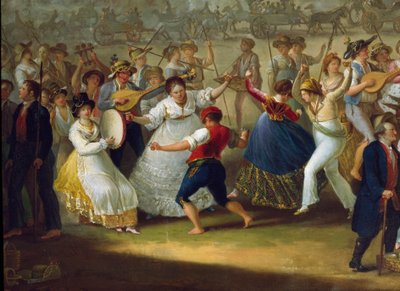 Scena di danza e festa popolare a Napoli. Ballerini di tarantella. Dipinto anonimo. XVIII secolo Napoli, Museo Nazionale di San Martino da Italian School