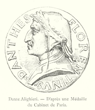 Dante Alighieri, da una medaglia del Gabinetto di Parigi (incisione) da Italian School