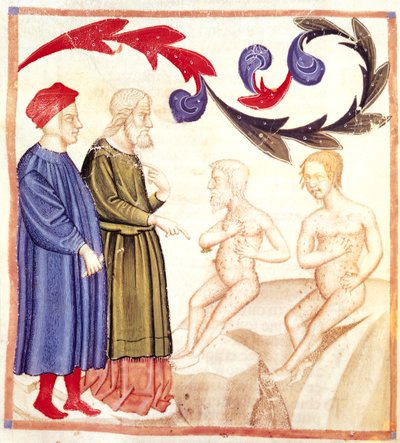 Dante, Virgilio e i colpiti dalla peste, dalla Divina Commedia di Dante Alighieri da Italian School