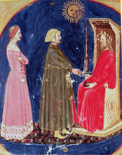 Dante e Beatrice davanti a Giustiniano (482-565) dalla Divina Commedia di Dante Alighieri (1265-1321) da Italian School