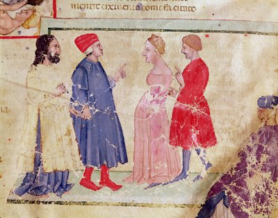 Dante e Virgilio (70-19 a.C.) con Francesca da Rimini e Paolo Malatesta, dalla Divina Commedia di Dante Alighieri (1265-1321) da Italian School