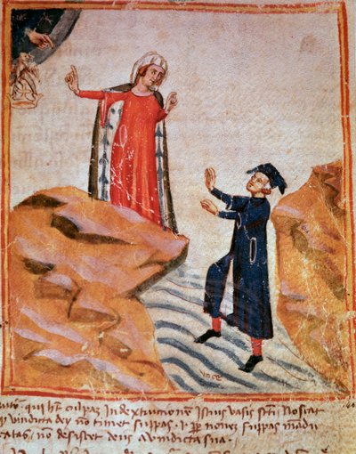 Dante incontra Matelda sulla riva del Lete (canto 28 del Purgatorio, nella Divina Commedia) da Italian School