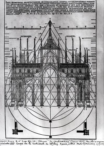 Progetto per il Duomo di Milano, illustrazione da De Architectura di Vitruvio, Como, 1521 da Italian School