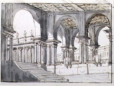 Progetto per un set teatrale neoclassico da Italian School