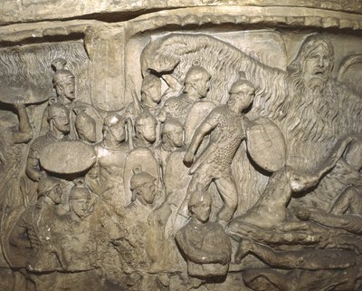Dettaglio di un calco della Colonna di Marco Aurelio che mostra il Miracolo della Pioggia da Italian School